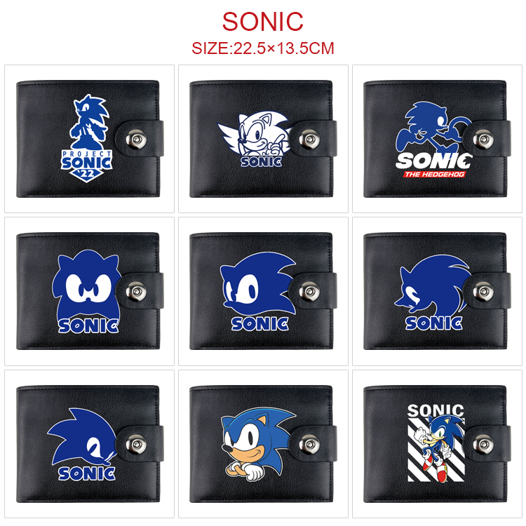 Sonic anime two fold short card bag wallet purse 22.5*13.5cm