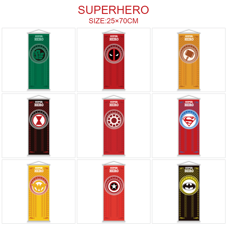 Superhero anime wallscroll 25*70cm price for 5 pcs