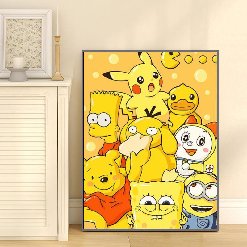 Spongbob anime DIY digital oil painting with frame(boxed)40*50cm