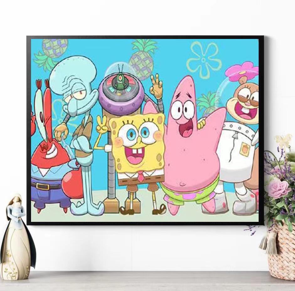 Spongbob anime DIY digital oil painting with frame(boxed)40*50cm