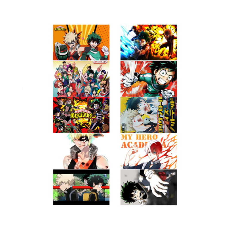 My Hero Academia anime crystal card stickers 8.7*5.5cm 10 pcs a set