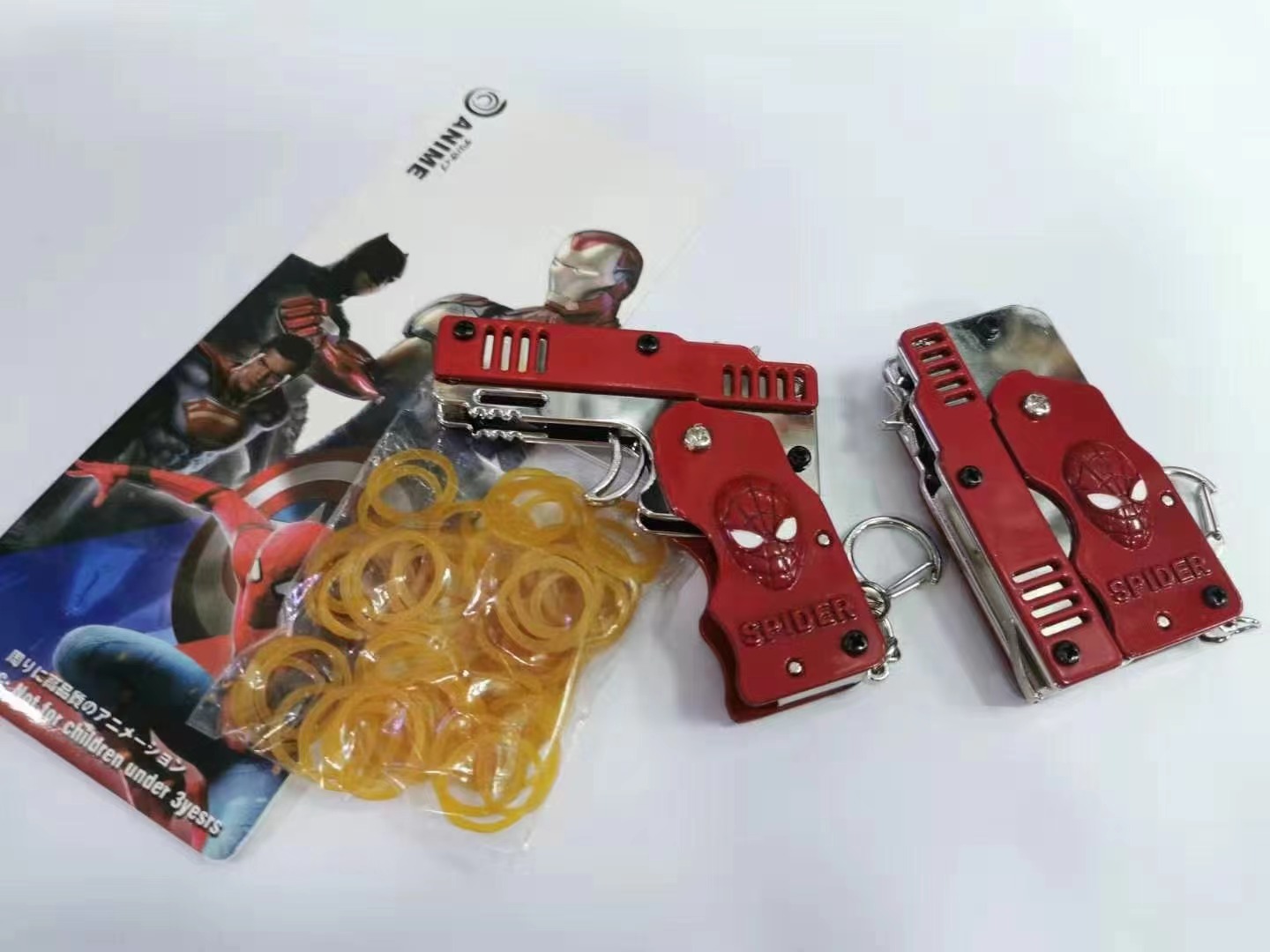 spider man anime small folding rubber band gun toy
