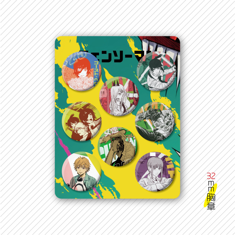 chainsaw man anime pin 32mm set