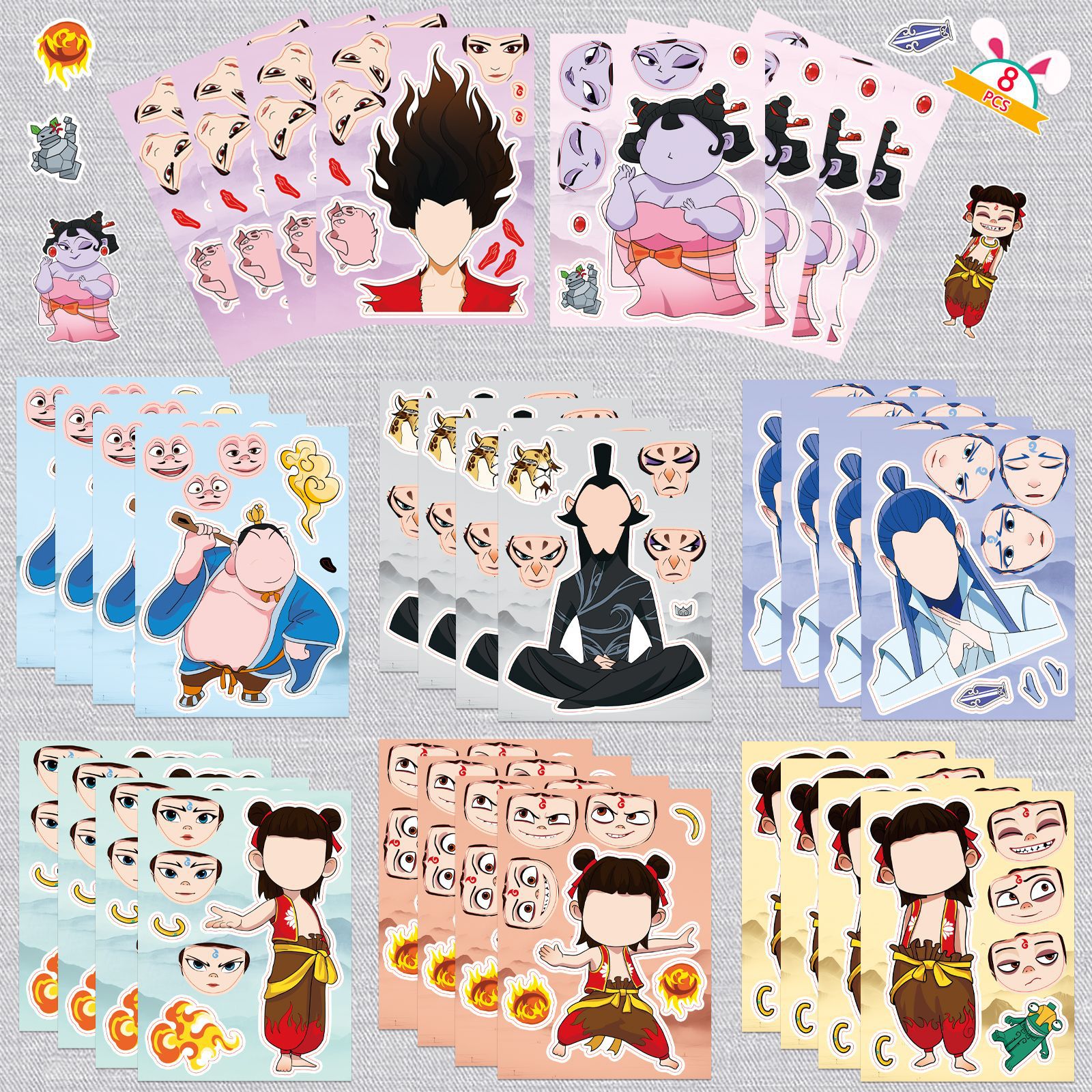 Ne Zha anime stickers 8 pcs a set