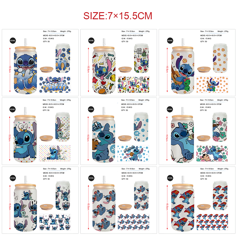 stitch anime glass cup 450ml