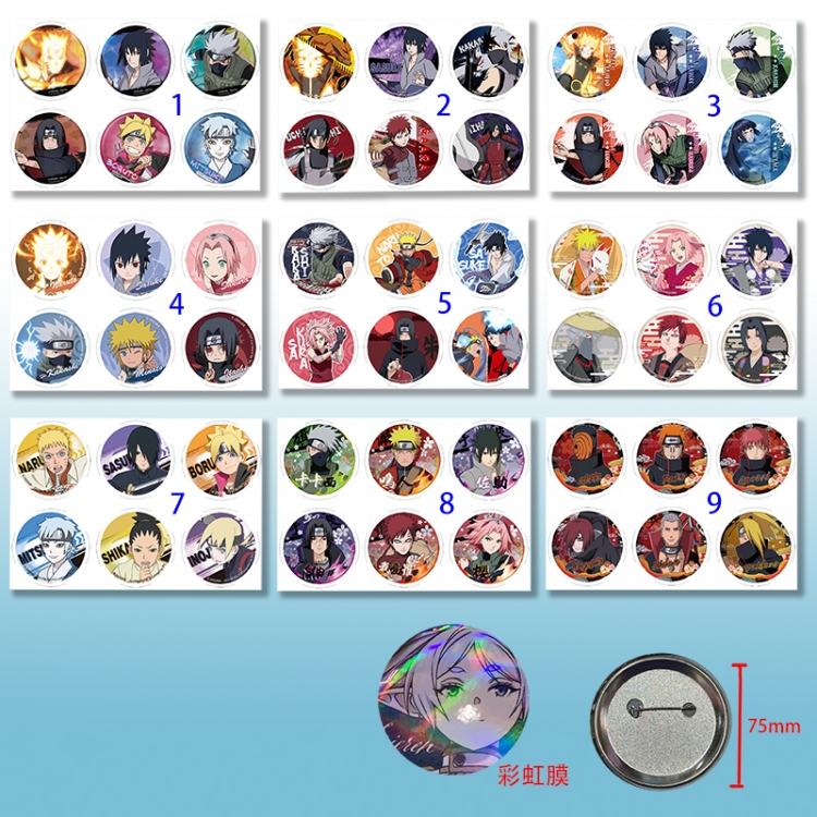 Naruto anime pin 6pcs a set 75mm