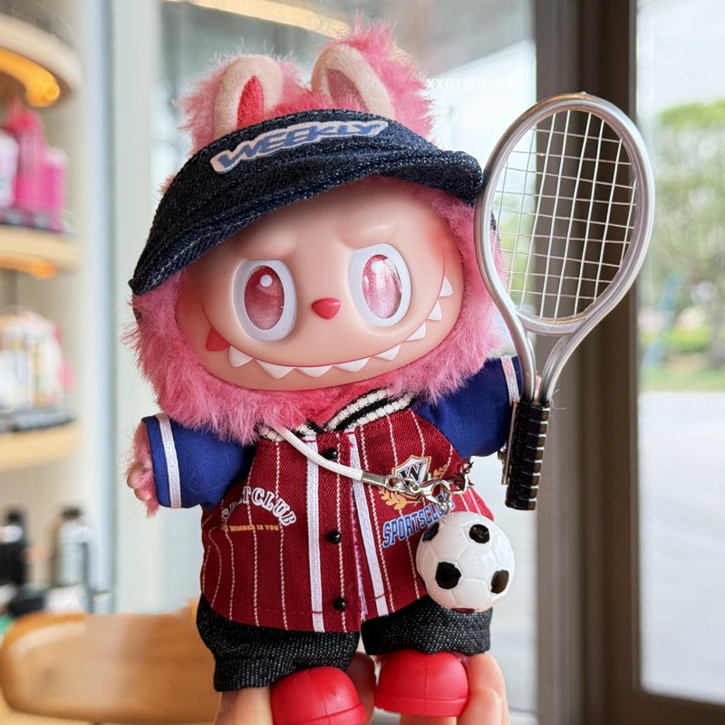 Labubu anime 17cm doll change clothes（clothes+hat+bag+shoes+racket）