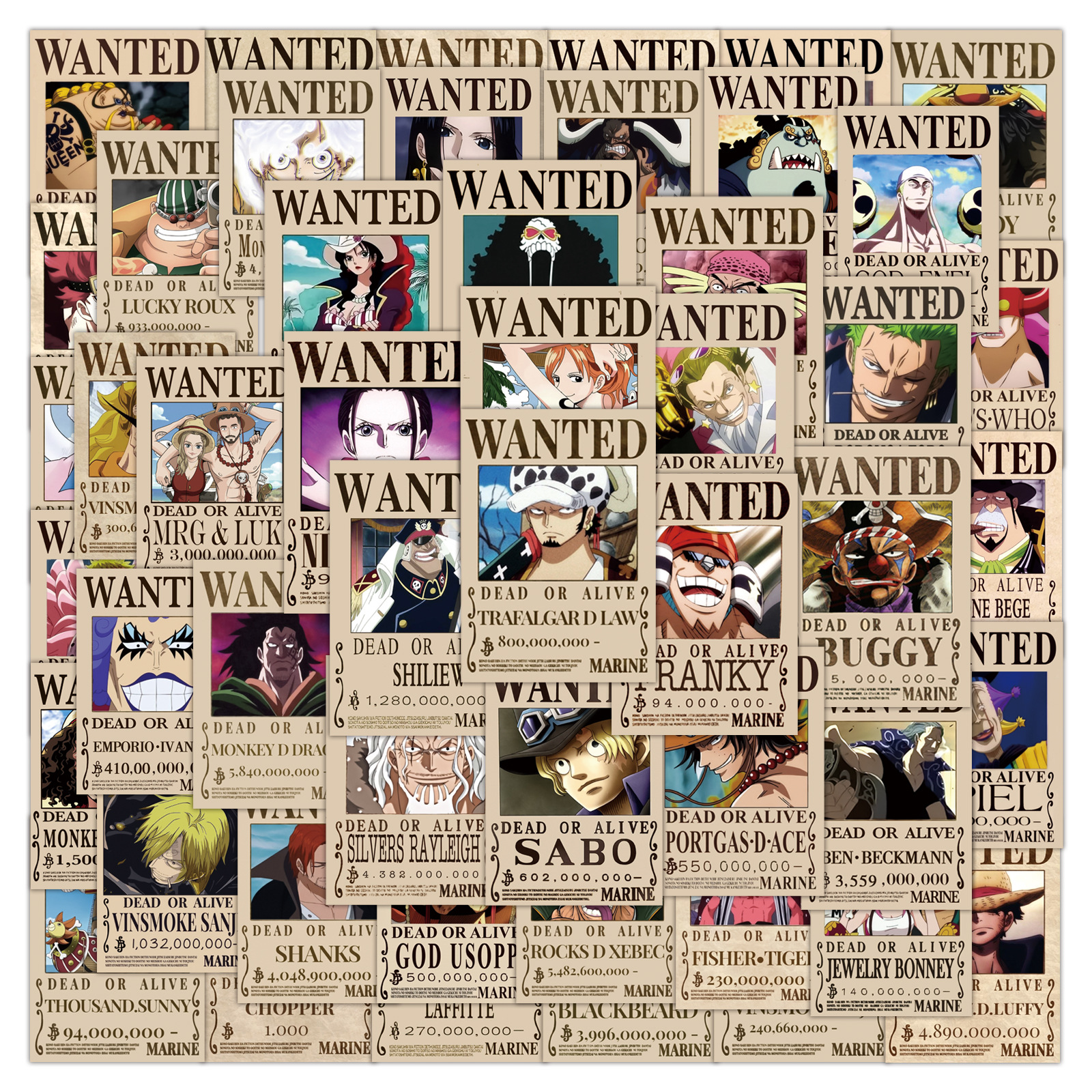 One Piece anime waterproof stickers 50pcs a set