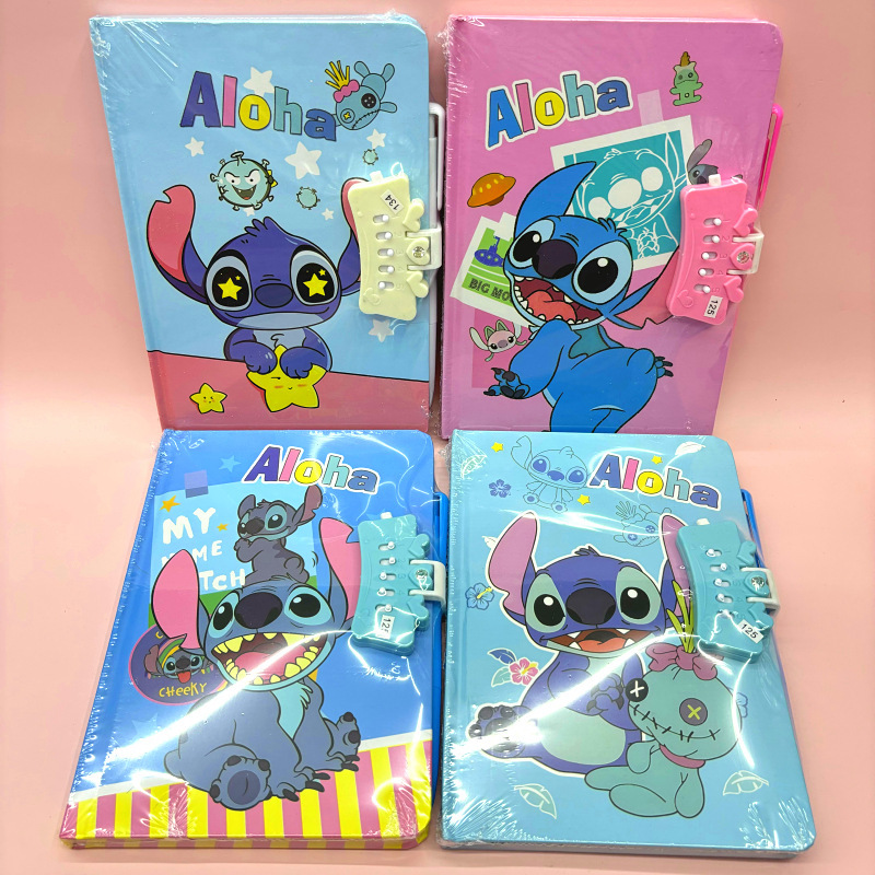 stitch anime combination lock notebook 4 pcs a set