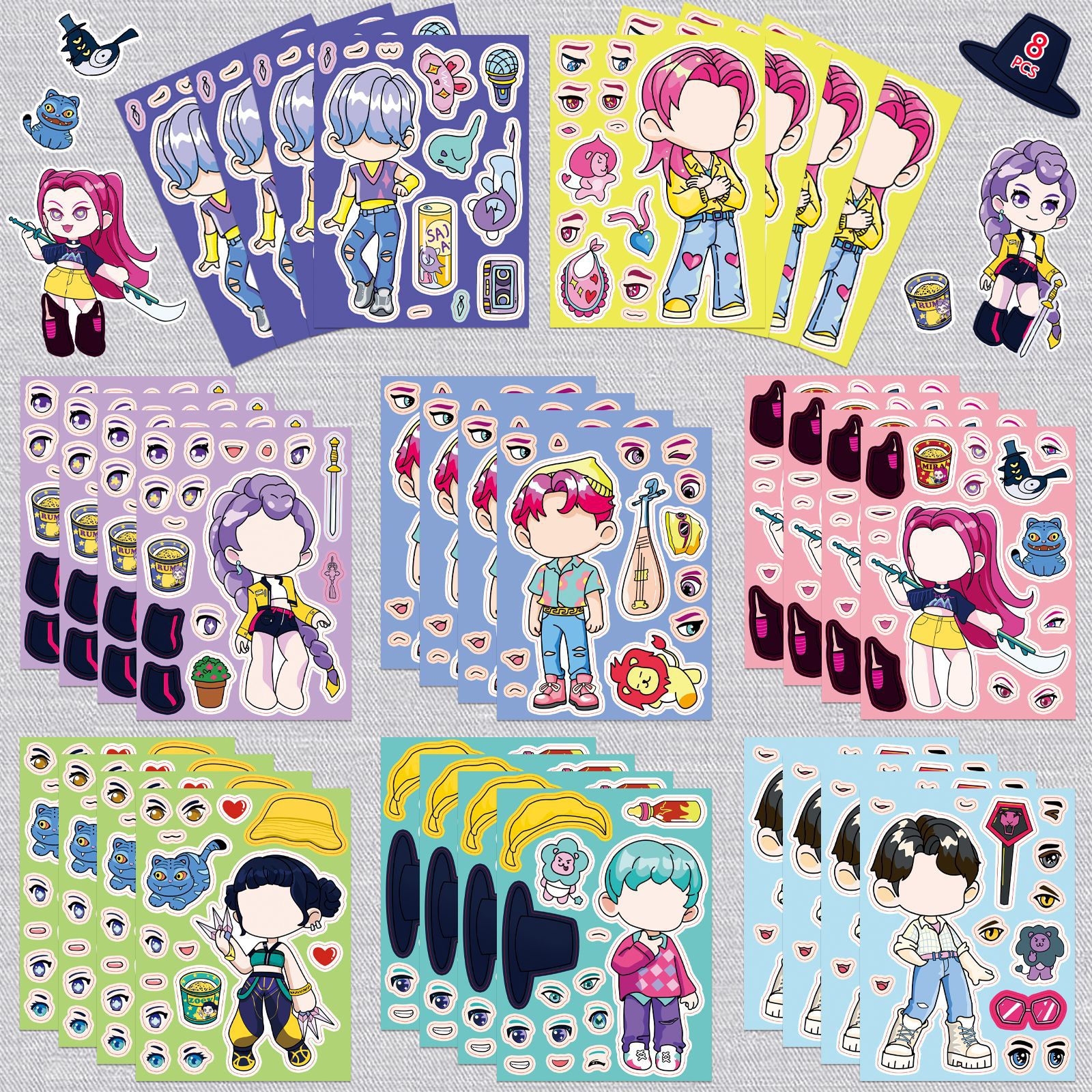 Kpop demon hunters anime stickers 8 pcs a set