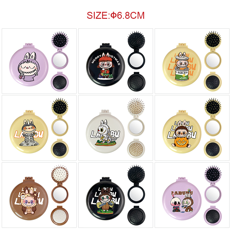 Labubu anime multi functional small mirror and comb 5 pcs a set
