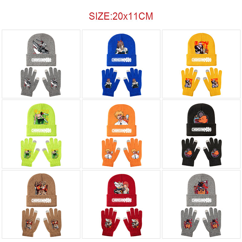 chainsaw man anime hat and glove set