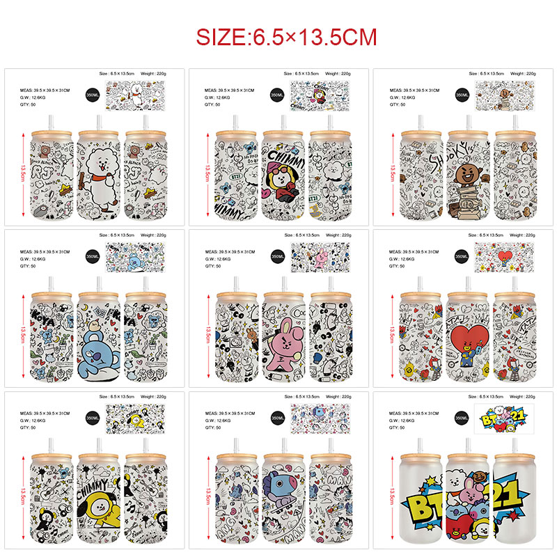 BTS anime glass cup 350ml
