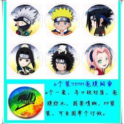 Naruto Anime tinplate bright film badge round cloth brooch a set of six 75MM Style A