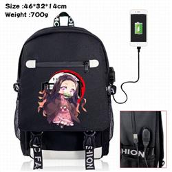 Demon Slayer Kimets-12A Black Color data cable Backpack