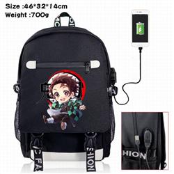 Demon Slayer Kimets-9A Black Color data cable Backpack