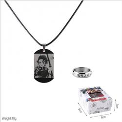 Demon Slayer Kimets Ring and stainless steel black sling necklace 2 piece set Style C