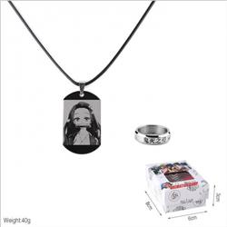 Demon Slayer Kimets Ring and stainless steel black sling necklace 2 piece set Style F