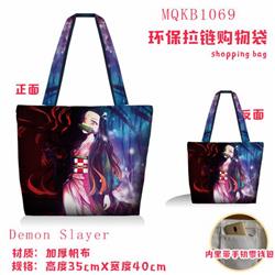 Demon Slayer Kimets Full color green zipper shopping bag shoulder bag MQKB1069-1