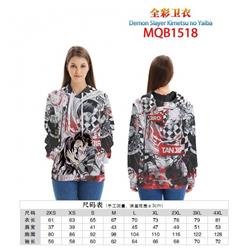Demon Slayer Kimets Full color zipper hooded Patch pocket Coat Hoodie 9 sizes from XXS to 4XL MQB1518