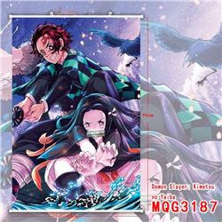 Demon Slayer Kimets White Plastic rod Cloth painting Wall Scroll 60X90CM MQG3187
