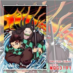 Demon Slayer Kimets White Plastic rod Cloth painting Wall Scroll 60X90CM MQG3191