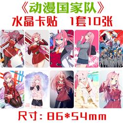 Darling in the franxx anime crystal card sticker 10pcs a set