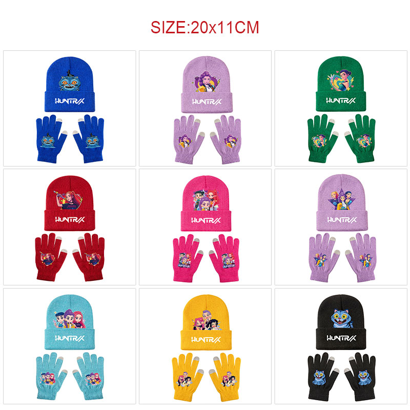 Kpop demon hunters anime hat and glove set