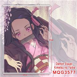 Demon Slayer Kimets White Plastic rod Cloth painting Wall Scroll 60X90CM MQG3577