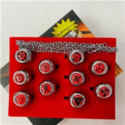 Naruto Japanese Cartoon Cosplay Alloy Anime Necklace+Ring (10pcs/set)
