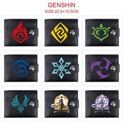 Genshin Impact anime two fold short card bag wallet purse 22.5*13.5cm