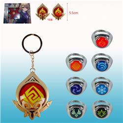 Genshin Impact anime keychain+ring a set