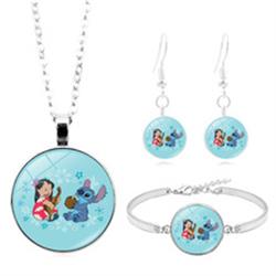 stitch anime necklace, bracelet, earring set